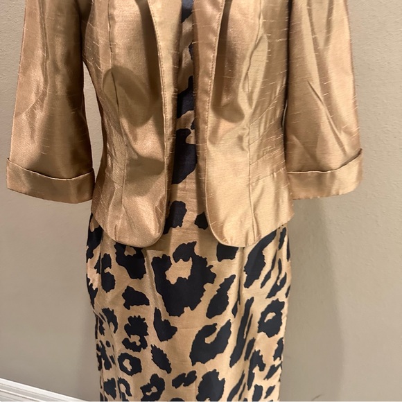 Gold Blazer with Leopard Print Dress Dana Kay Evenings Party Wedding Guest Suit - Picture 4 of 12